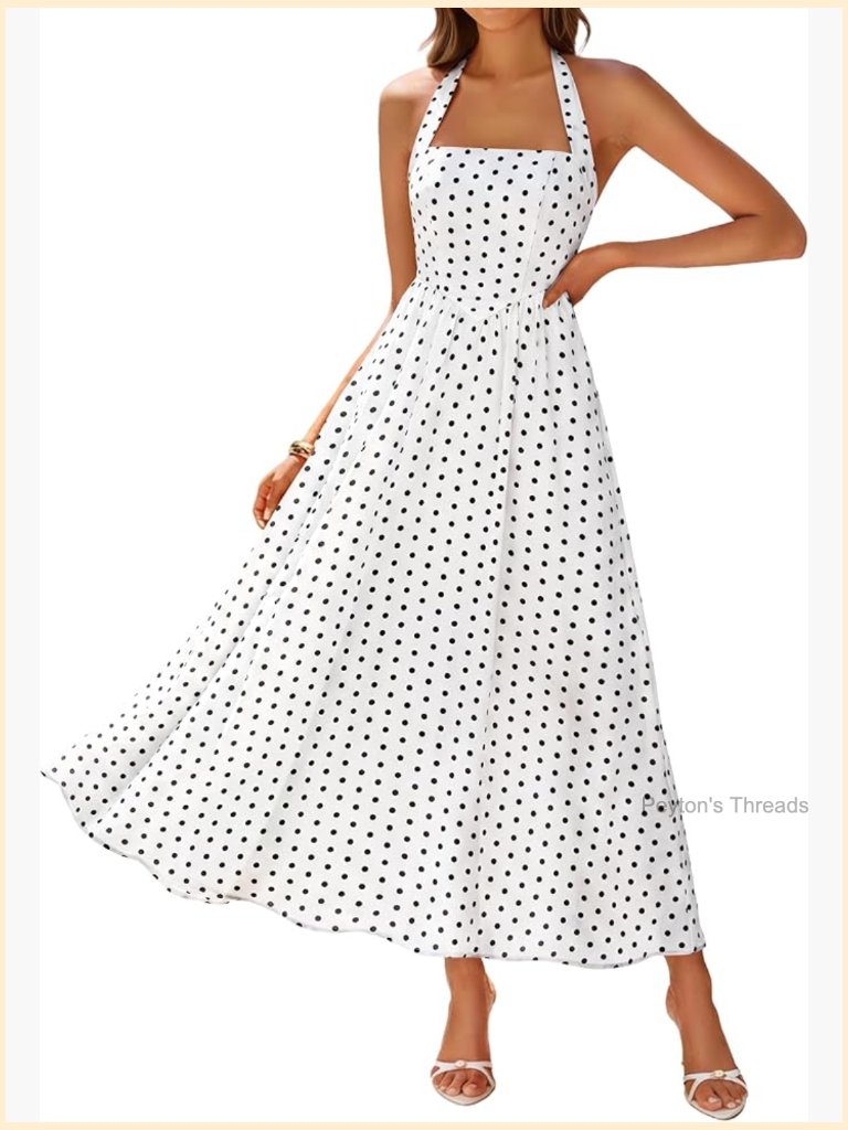 Floral Halter Neck Midi Dress Sleeveless A-Line Flowy Beach Casual